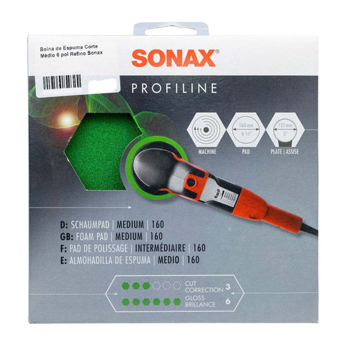 BOINA DE ESPUMA REFINO AMARELA COM FURO 5 POLEGADAS 143MM SONAX