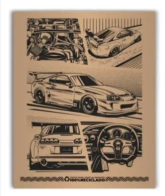TAPETE DE PAPEL KRAFT PARA CARRO ESTAMPA SUPRA CARROS - NAIMATEC