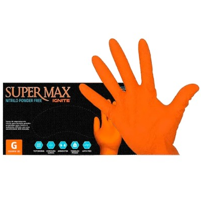 LUVA NITRILICA LARANJA SAFEMAX (G) CX C/ 100UN